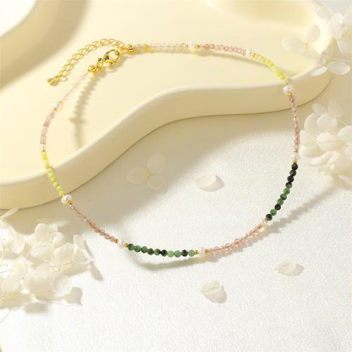 Natural Gemstone Necklace, Brass, with Gemstone Chips & Freshwater Pearl & Glass, gold color plated, for woman, nickel, lead & cadmium free, Sold By PC