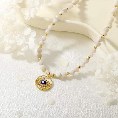 Collier Evil Eye bijoux, laiton, avec Chips de pierres précieuses, Placage de couleur d'or, motif de mauvais œil & pavé de micro zircon & pour femme & émail, protéger l'environnement, sans nickel, plomb et cadmium, Vendu par PC