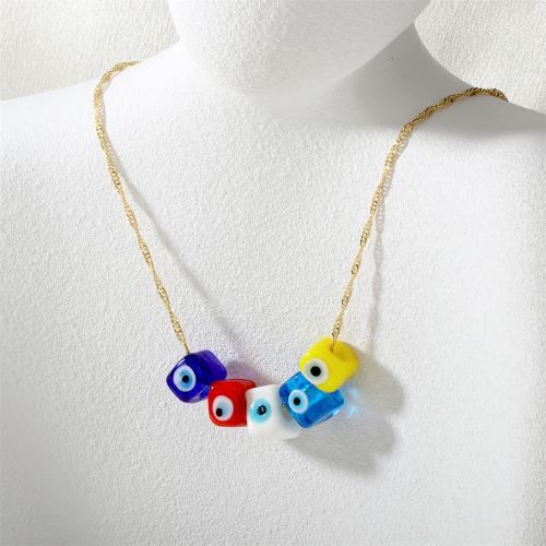 Collier Evil Eye bijoux, laiton, avec verre, Placage de couleur d'or, motif de mauvais œil & pour femme, multicolore, protéger l'environnement, sans nickel, plomb et cadmium, 18x26mm, Vendu par PC