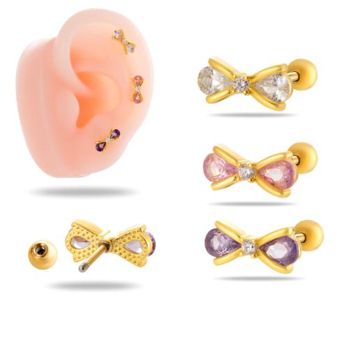 Fashion Personality Body Piercing Jewelry And Accessories, Brass, with Titanium Steel, Bowknot, plated, micro pave cubic zirconia & for woman, more colors for choice, nickel, lead & cadmium free, Sold By PC