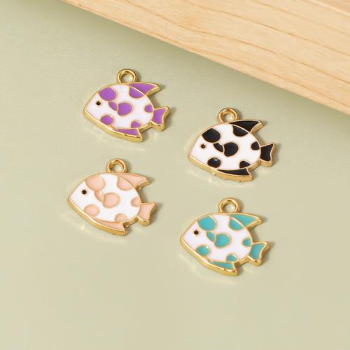 Tibetan Style Enamel Pendants, Fish, gold color plated, DIY, more colors for choice, 16x14mm, 100PCs/Bag, Sold By Bag