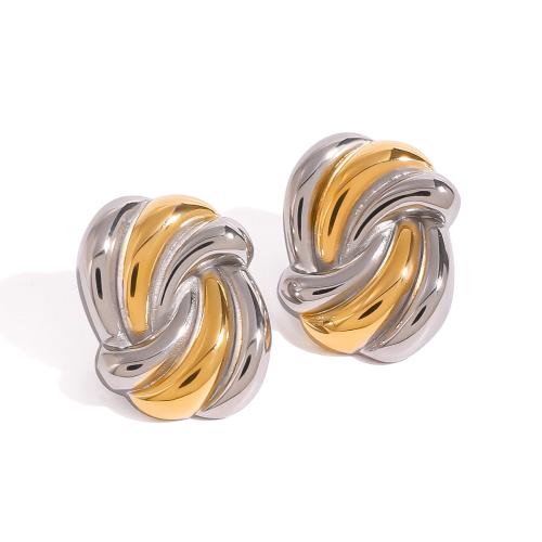 Stainless Steel Stud Earrings, 304 Stainless Steel, plated, fashion jewelry & for woman & two tone, Sold By Pair