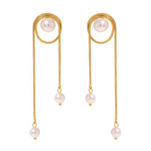 Stainless Steel Stud Earrings, 304 Stainless Steel, with Plastic Pearl, 18K gold plated, fashion jewelry & for woman & hollow, Sold By Pair