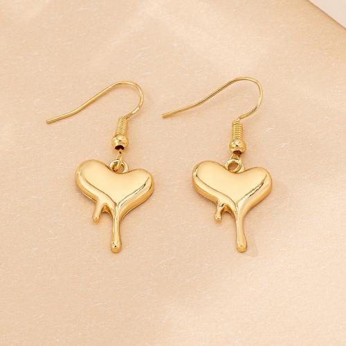 Tibetan Style Drop Earrings, Heart, plated, for woman, gold, Sold By Pair