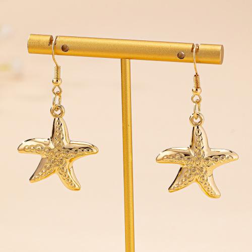 Iron Earring, Copper Coated Plastic, with Iron, Starfish, gold color plated, for woman, gold, Sold By Pair