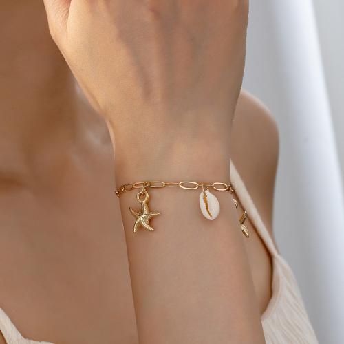 Pulsera de Aleación de Zinc, con Nácar & plástico recubierto de cobre, Estrella de Mar, chapado, diferentes estilos para la opción & para mujer & esmalte, más colores para la opción, Vendido por UD