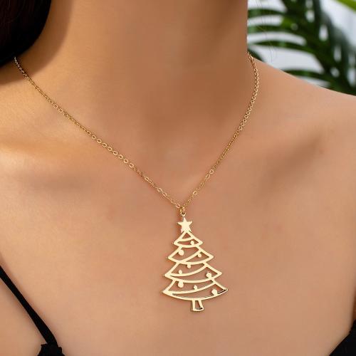 Iron Necklaces, Christmas Tree, plated, for woman, gold, Sold By PC