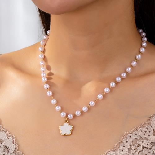 Tibetan Style Jewelry Necklace, with Plastic Pearl & Acrylic, plated, for woman, gold, Sold By PC