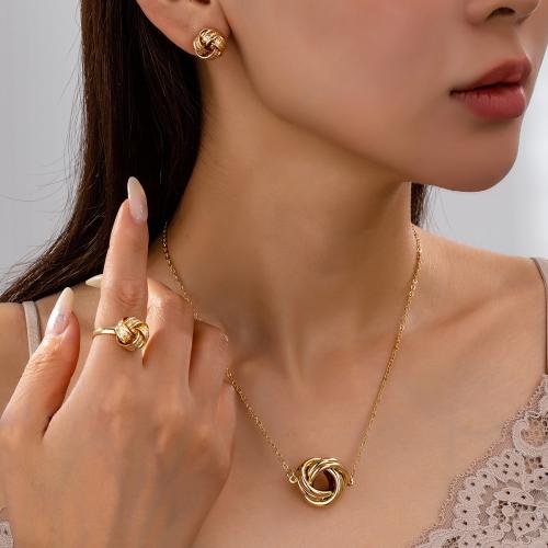 Jewelry Sets, Stud Earring & finger ring & necklace, Iron, plated, for woman, gold, Sold By Set