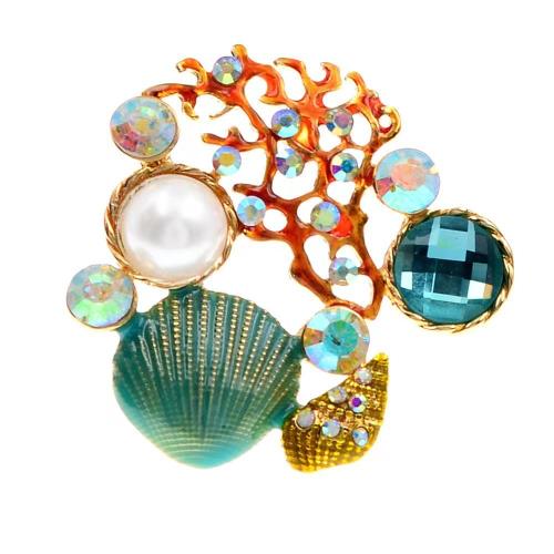 Tibetan Style Brooches, with Plastic Pearl, for woman & with rhinestone, golden, Sold By PC