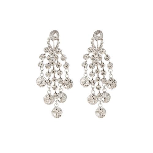 Boucle d'oreille dormeuse en alliage de zinc, styles différents pour le choix & pour femme & avec strass, argent, 29x62mm, Vendu par paire