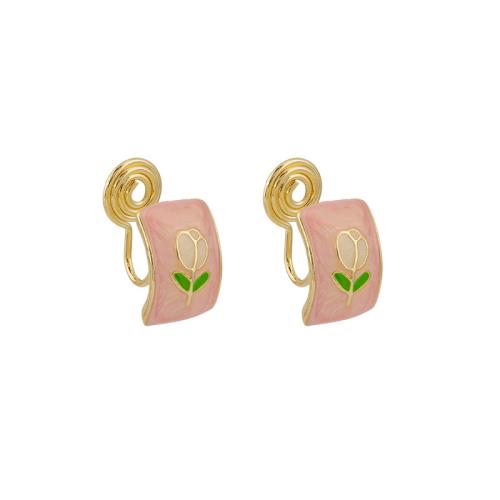 Boucle d'oreille dormeuse en alliage de zinc, styles différents pour le choix & pour femme & émail, rose, 8x12mm, Vendu par paire