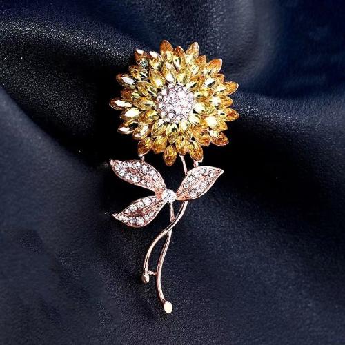 Tibetan Style Brooches, for woman & with rhinestone, golden, 64x32mm, Sold By PC