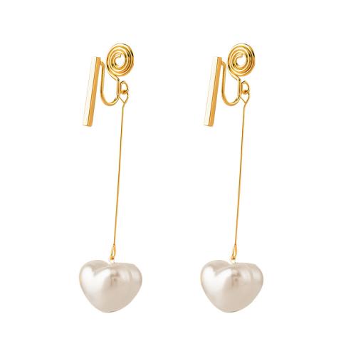 Brass Stud Earring, with Plastic Pearl, plated, different styles for choice & for woman, golden, 15x56mm, Sold By Pair