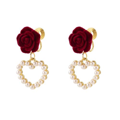 Tibetan Style Stud Earring, with Plush & Plastic Pearl, plated, different styles for choice & for woman, golden, 20x37mm, Sold By Pair