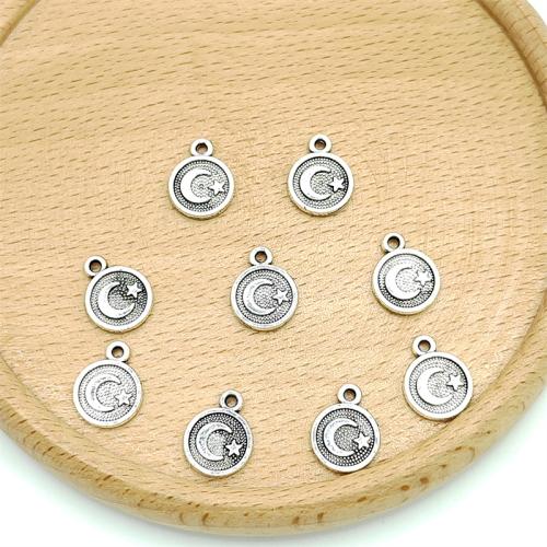 Pendentifs en alliage de zinc, Lune et Etoile, Plaqué de couleur d'argent, DIY, 9x12mm, 100PC/sac, Vendu par sac