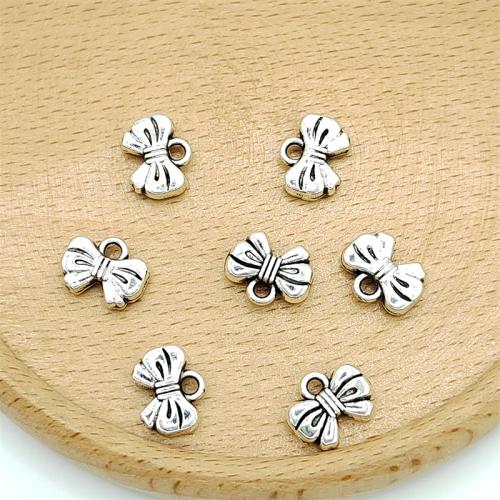 Tibetan Style Bowknot pendentifs, alliage de zinc, Noeud papillon, Plaqué de couleur d'argent, DIY, 11x9mm, 100PC/sac, Vendu par sac