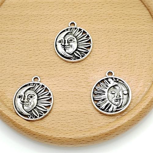 Pendentifs en alliage de zinc, Rond, Plaqué de couleur d'argent, DIY, 19x23mm, 100PC/sac, Vendu par sac