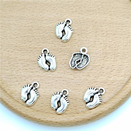 Pendentifs en alliage de zinc, Pied, Plaqué de couleur d'argent, DIY, 10x15mm, 100PC/sac, Vendu par sac