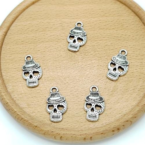 Tibetan Style Skull Pendants, antique silver color plated, DIY, 12x21mm, 100PCs/Bag, Sold By Bag