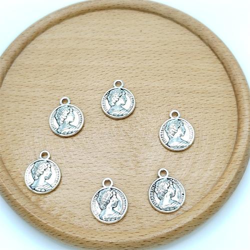 Pendentifs en alliage de zinc, Rond, Plaqué de couleur d'argent, DIY, 16x20mm, 100PC/sac, Vendu par sac