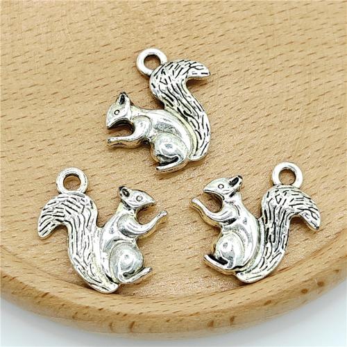 Pendentifs animaux en alliage de zinc, écureuil, Plaqué de couleur d'argent, DIY, 20x22mm, 100PC/sac, Vendu par sac