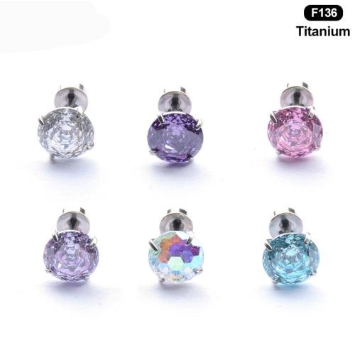 Titanium Alloy Piercing Earring, Unisex & different size for choice & with cubic zirconia, more colors for choice, Sold By PC