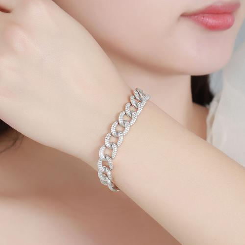 925 Sterling Silver Bracelet, Unisex & different size for choice & with rhinestone, Sold By PC