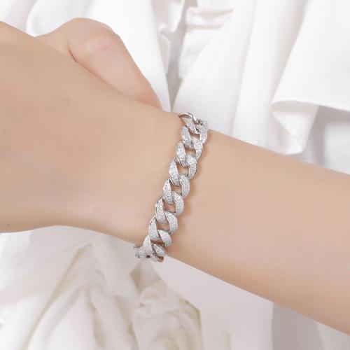 925 Sterling Silver Bracelet, Geometrical Pattern, Unisex & different size for choice & with rhinestone, Sold By PC