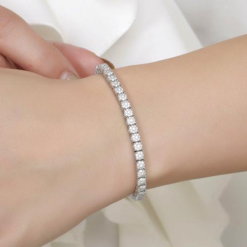 925 Sterling Silver Bracelet, with Moissanite, Unisex & different size for choice, Sold By PC