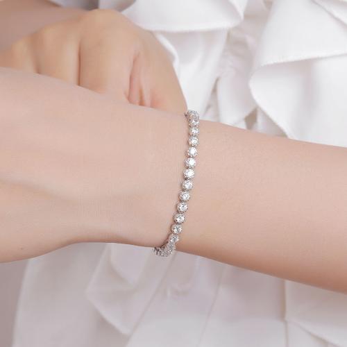 925 Sterling Silver Bracelet, Unisex & different size for choice & with rhinestone, Sold By PC