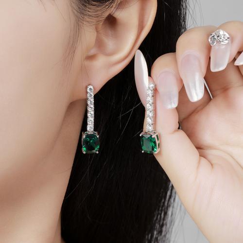 925 Sterling Silver Drop Earring, with Gemstone, Geometrical Pattern, different materials for choice & for woman & with rhinestone, 8x32.50mm, Sold By Pair