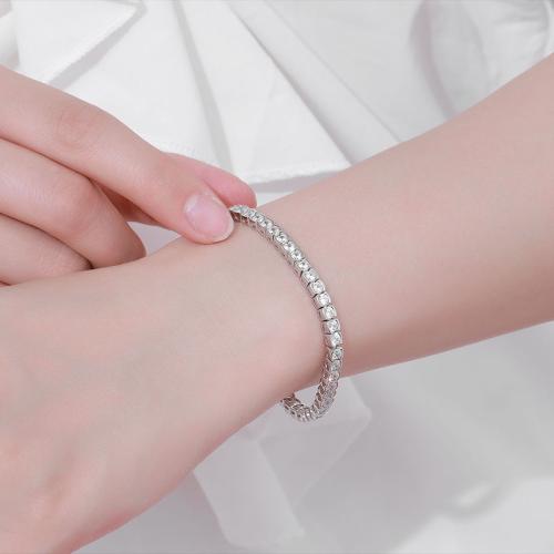 925 Sterling Silver Bracelet, platinum plated, different size for choice & for woman & with rhinestone, Sold By PC