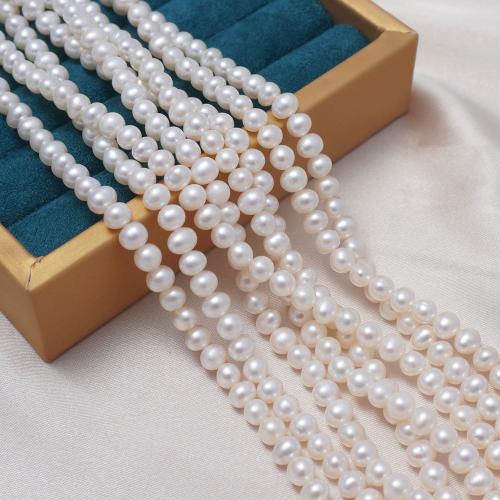 Natural Freshwater Pearl Loose Beads, Slightly Round, DIY, white, 5-6mm, Hole:Approx 0.7mm, Sold Per Approx 40 cm Strand