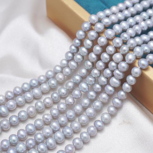 Natural Freshwater Pearl Loose Beads, Slightly Round, DIY & different size for choice, grey, Sold Per Approx 37 cm Strand