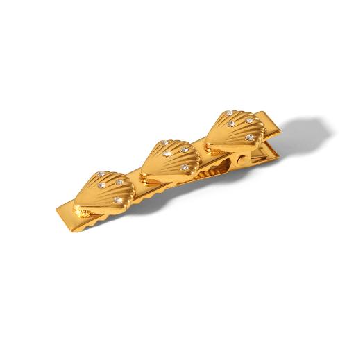 Alligator Hair Clip, 304 Stainless Steel, for woman & with rhinestone, golden, 61x15mm, Sold By PC