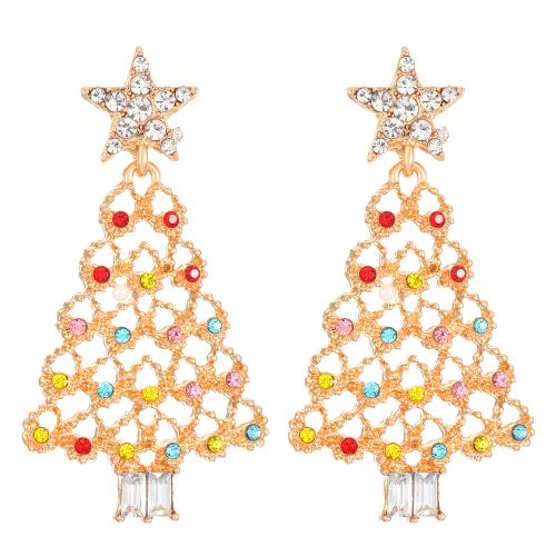 Boucles d'oreilles de Noël, alliage de zinc, avec perle de plastique, arbre de noël, Conception de Noël & bijoux de mode & pour femme & avec strass, plus de couleurs à choisir, 52x28mm, Vendu par paire