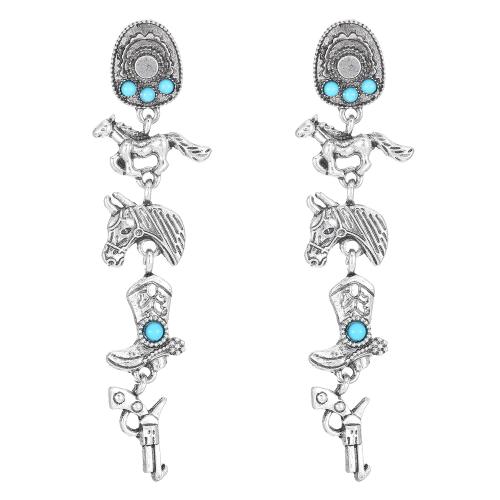 Tibetan Style Stud Earring, with turquoise, antique silver color plated, fashion jewelry & for woman, 71x19mm, Sold By Pair