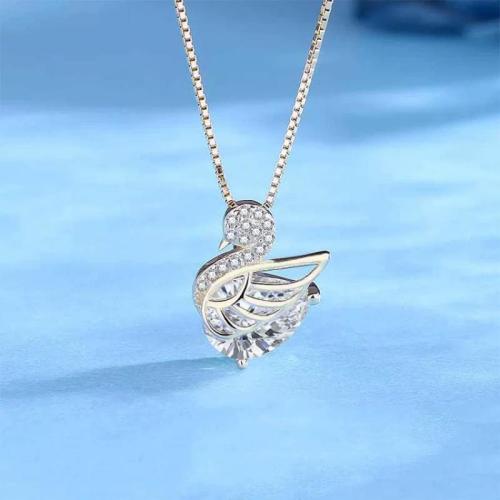 Cubic Zircon Micro Pave 925 Sterling Silver Necklace, with 5cm extender chain, Swan, fashion jewelry & micro pave cubic zirconia & for woman, more colors for choice, Length:Approx 40 cm, Sold By PC