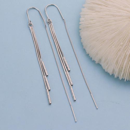 925 Sterling Silver Thread Through Earrings, fashion jewelry & different styles for choice & for woman, 150mm, Sold By Pair