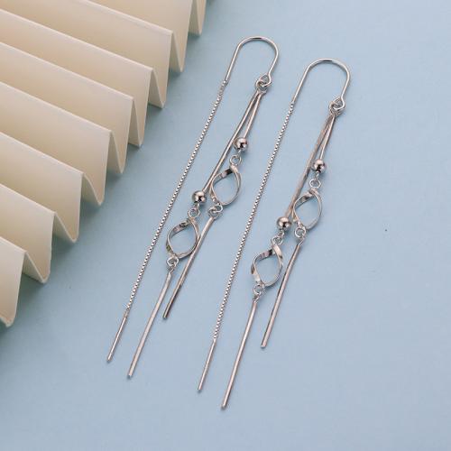 925 Sterling Silver Thread Through Earrings, fashion jewelry & for woman, 8x85mm, Sold By Pair