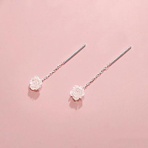 925 Sterling Silver Thread Through Earrings, Rose, fashion jewelry & different size for choice & for woman, Sold By Pair