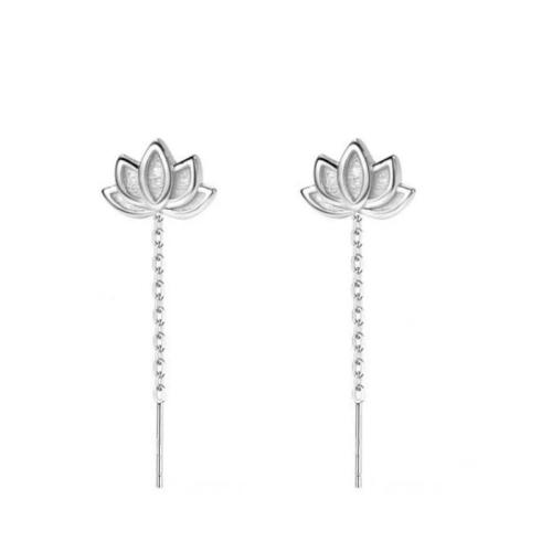 925 Sterling Silver Thread Through Earrings, Flower, fashion jewelry & for woman, 25mm, Sold By Pair