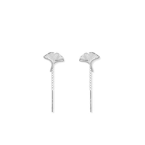 Argent sterling 925 boucles d'oreilles chaîne, Ginkgo Feuille, bijoux de mode & pour femme, 25mm, Vendu par paire