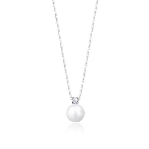 Cubic Zircon Micro Pave 925 Sterling Silver Necklace, with Plastic Pearl, with 5cm extender chain, fashion jewelry & different size for choice & micro pave cubic zirconia & for woman, Length:Approx 40 cm, Sold By PC