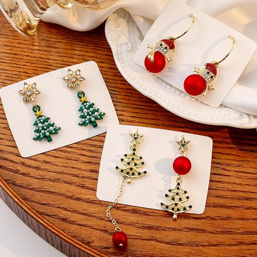 Boucles d'oreilles de Noël, alliage de zinc, Conception de Noël & styles différents pour le choix & pour femme & émail & avec strass, Vendu par paire