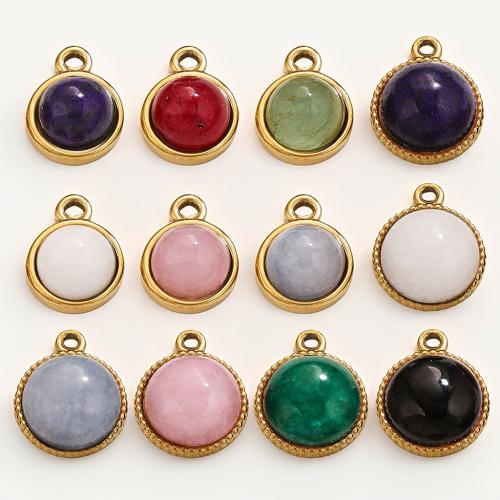 Stainless Steel Pendants, 304 Stainless Steel, with Natural Stone, Round, DIY & different materials for choice & different size for choice, golden, 3PCs/Bag, Sold By Bag