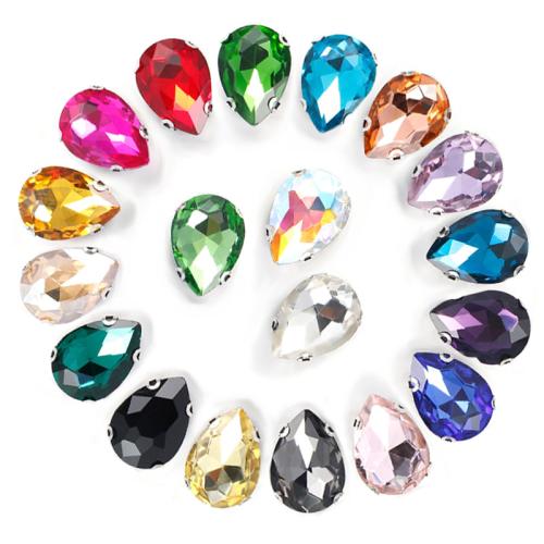 Glass Cabochons, with Brass, Teardrop, platinum color plated, DIY & different size for choice, more colors for choice, Approx 100PCs/Bag, Sold By Bag