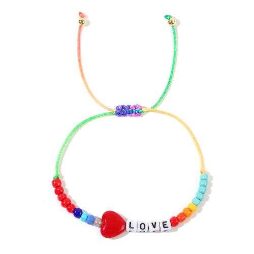 Acrylic Bracelets, with Knot Cord, Heart, handmade, Adjustable & fashion jewelry & for woman, multi-colored, Length:Approx 28 cm, Sold By PC