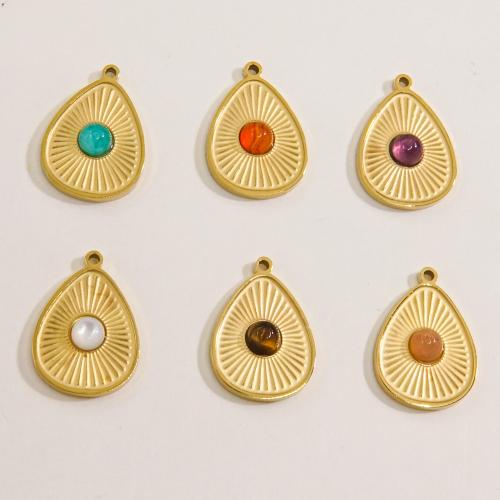 Stainless Steel Pendants, 304 Stainless Steel, with Natural Stone, Teardrop, Vacuum Ion Plating, DIY & different materials for choice, more colors for choice, 12.50x18mm, Sold By PC